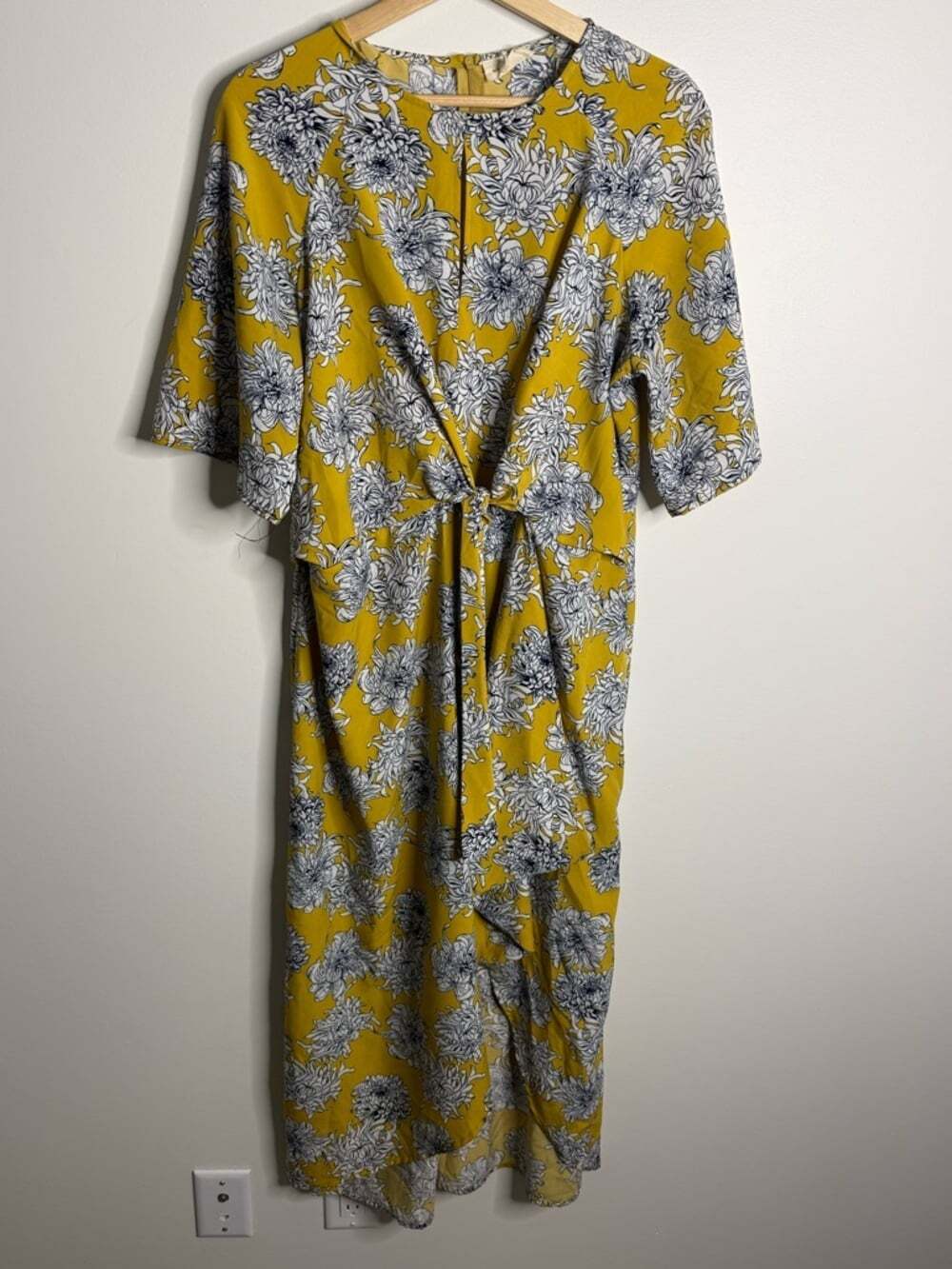 MELLODAY yellow floral Maxi Dress size large knot blue